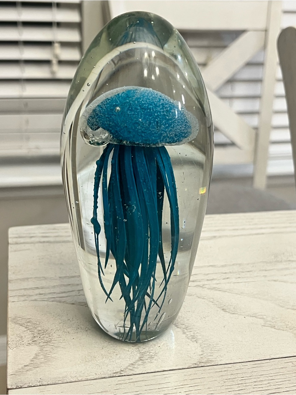 Teal Glass Jellyfish Paperweight Glass Art Decor